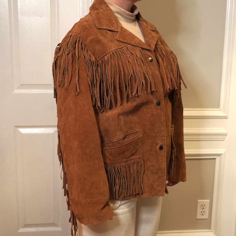 Vintage Midnight Velvet Suede 100% Leather Fringe Jacket, Size XL - Picture 2 of 6
